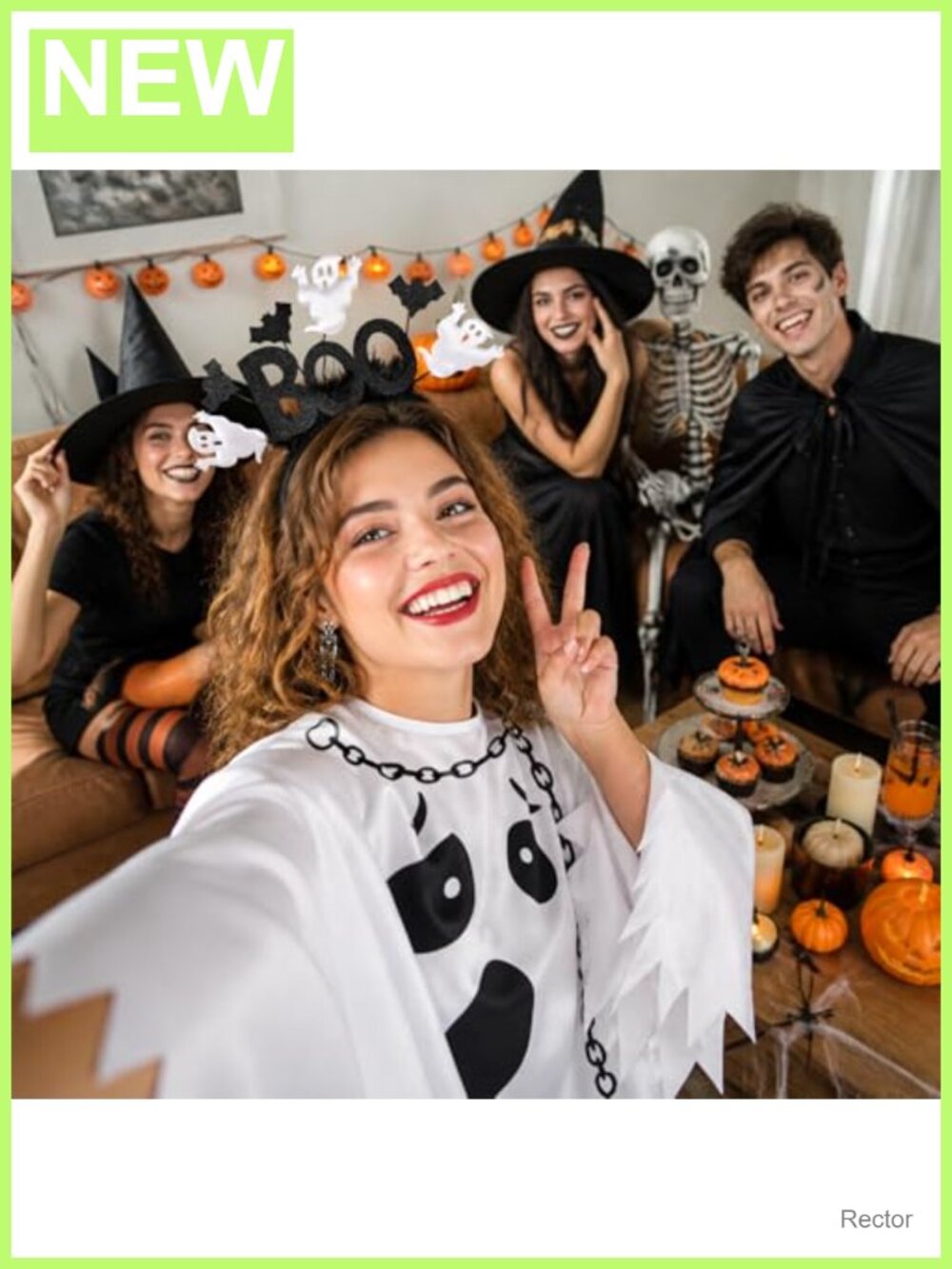 Women's Ghost Halloween Costume Set 6pc Poncho Tights